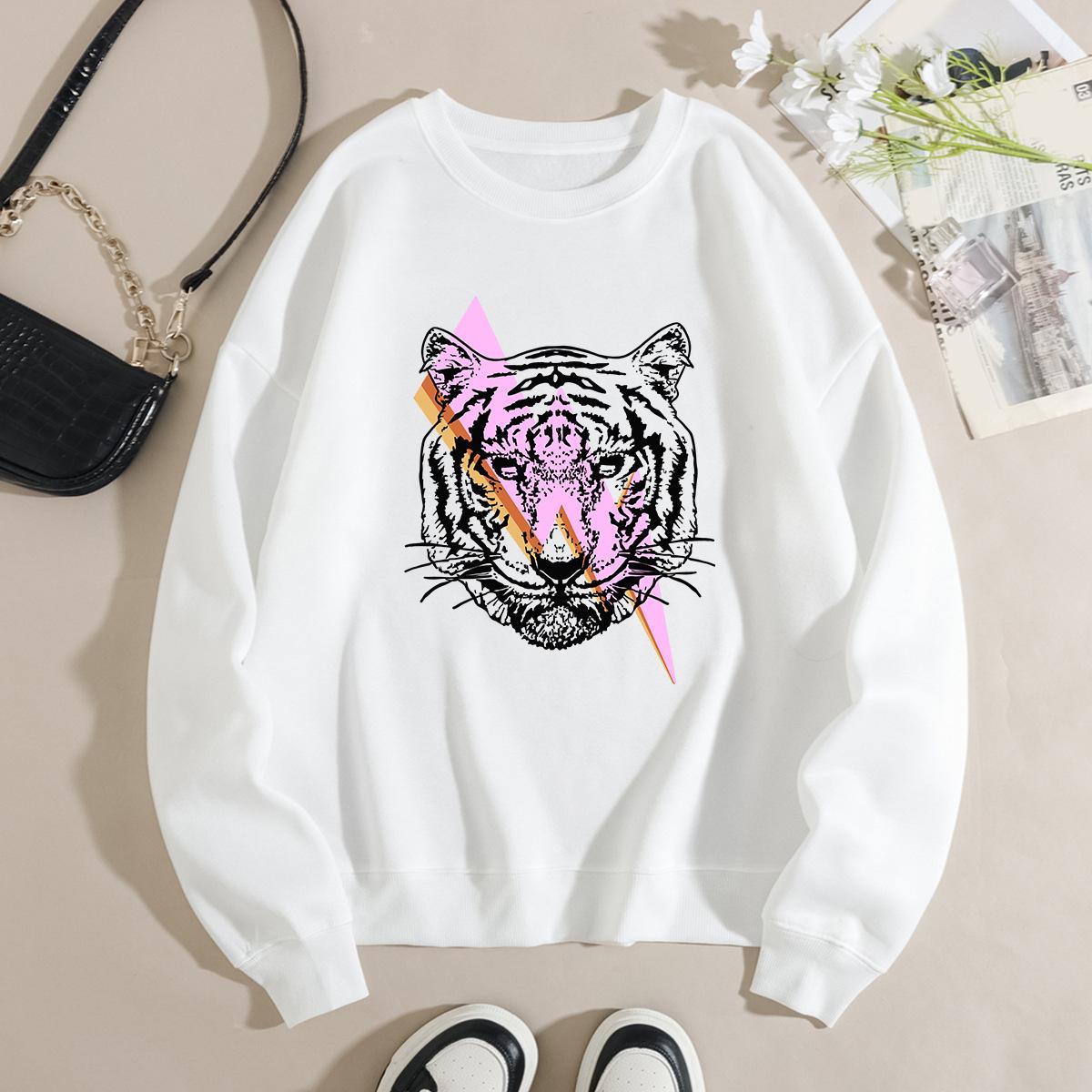 Fashion Printing Loose Long Sleeves Simple Round Neck Casual Tops Women’s S