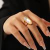 European and American Hand Jewelry Oval Natural White Shell Stainless Steel Ring Women's Non-fading Open Ring Versatile