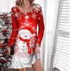 Christmas Snowman Pattern Women Fashion Mini Dresses Autumn Winter Long Sleeve 3d Printed Street Christmas Style Ladies Dress