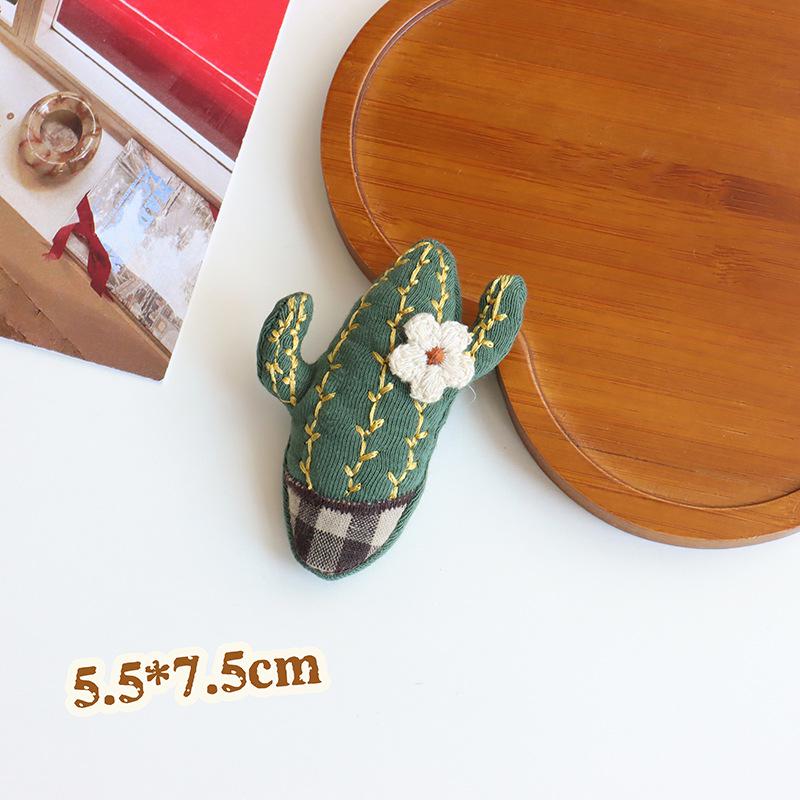 Korean Mori Series Floral Brooch: Handmade Cotton Linen with Apple, Mushroom, and Bear Design