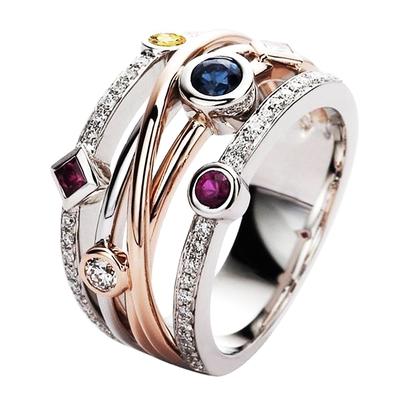 Colorida Circonita Cúbica Delicado Anillo de Mujer Joyería Boda Alianza Nupcial Moda Cruz Geométrico Anillos de Fiesta de Baile