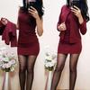Vestido Bodycon Liso Sem Mangas Gola O 2 Peças/Conjunto Casaco Curto Quente para Escritório Mini 2026