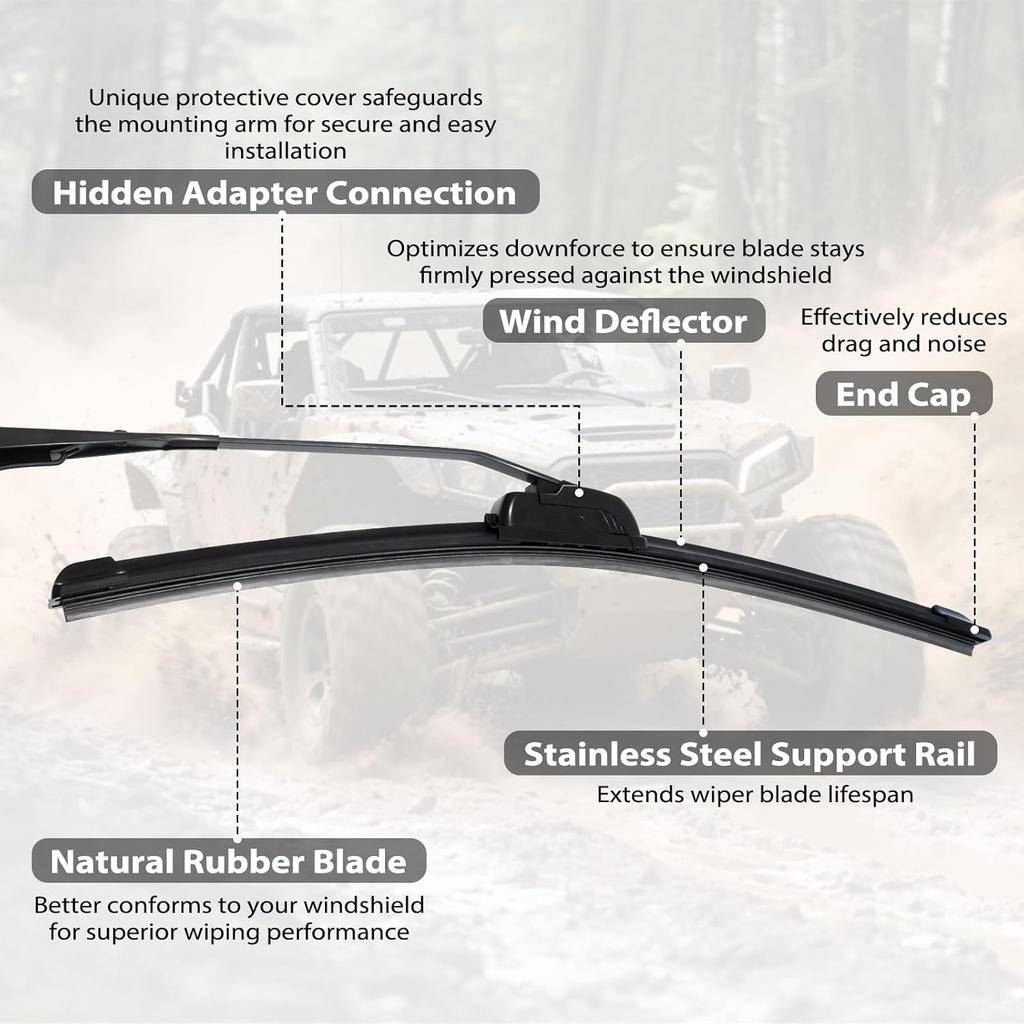 2 Pack UTV Windshield Wiper Kit - Hand Operated Manual Windshield Wiper For Polaris RZR Ranger, Can Am Maverick, Honda Pioneer & Golf Cart
