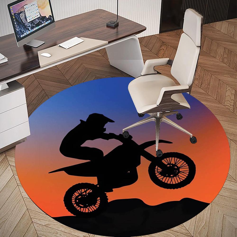 1pc Motorcycle Sunset Round Chair mat Area Rug - Non-Slip, Floor Mat for Office, Bedroom, home decor Christmas Gift p0811050