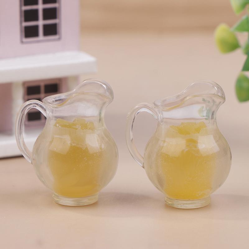 2Pcs Dollhouse Simulation Lemon Orange Juice Beverage Kettle Model Orange Juice Drinks Doll Accessories Decorative Props