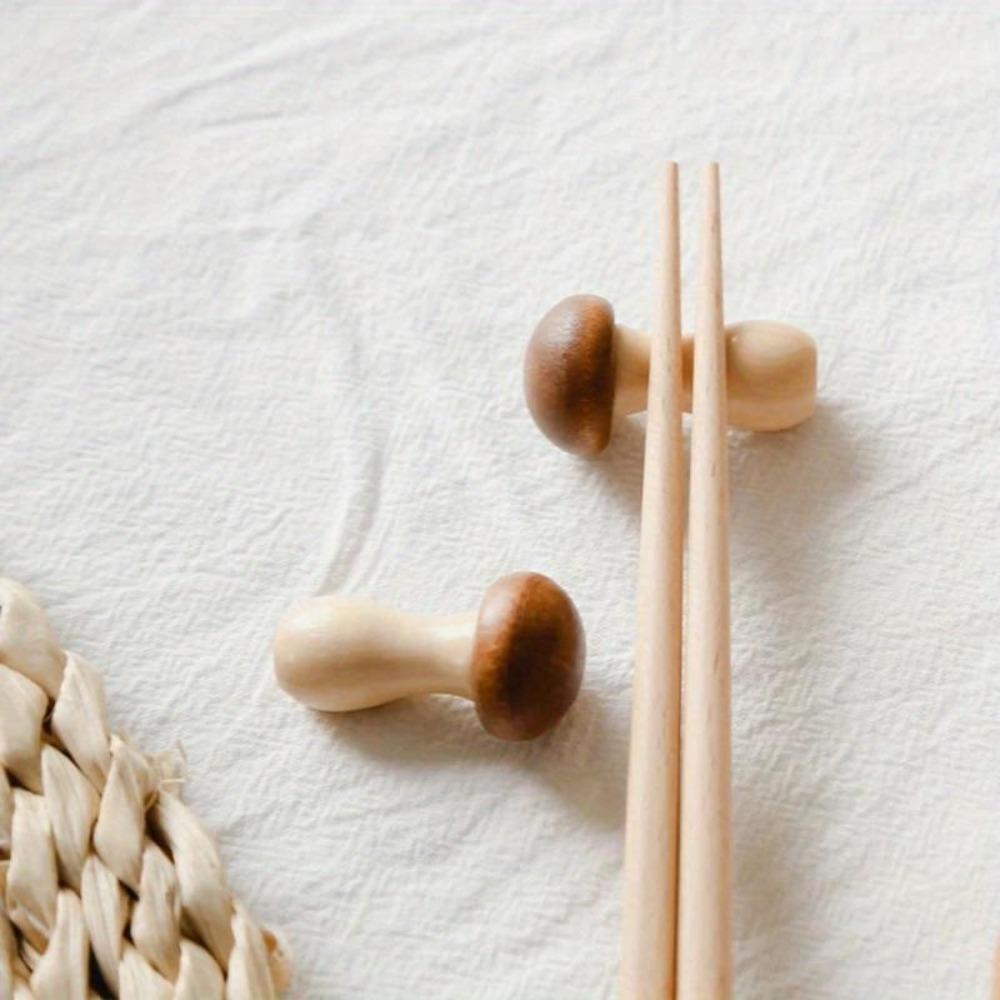 Lot de 2 porte-baguettes en bois en forme de champignon, décoration de table de cuisine, repose-baguettes, cuillère, fourchette, couteau
