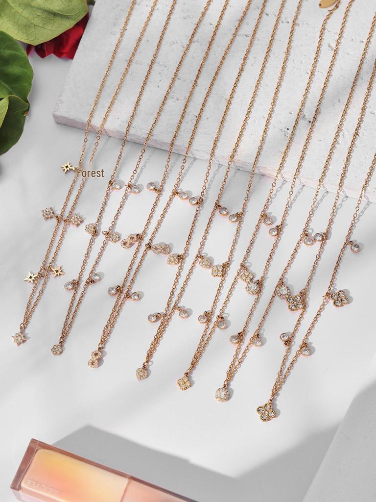 European & American Fashion DIY Multi-Accessory Set: Small 8-Shaped Flower with Full Rhinestones & 5A Zircon Necklace and Bracelet Combination