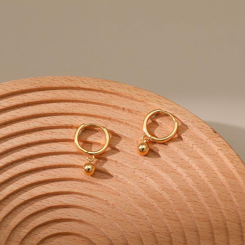 Minimalist 18k Gold Plated Small Hoop Earrings With Bead Pendant