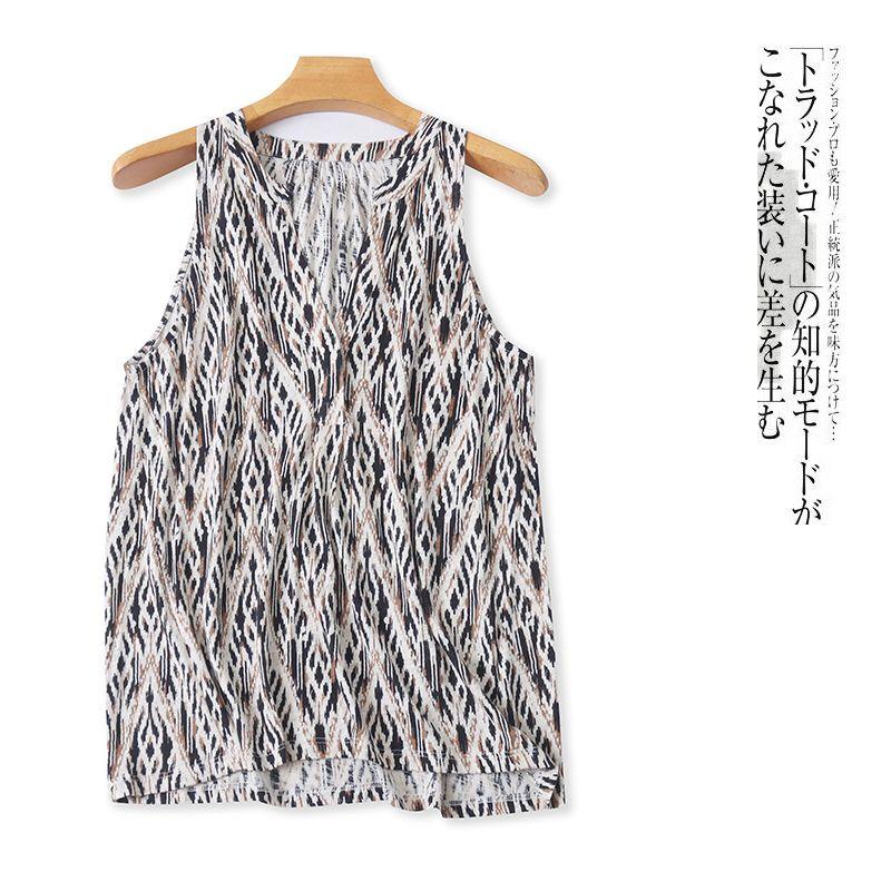 

Modal Cotton Sleeveless T-shirt Summer New Foreign Trade Women s Clothing V Neck Two Button Sleeveless Retro Print Tops 30654 Rice bottom pattern B- 15-24-3 M