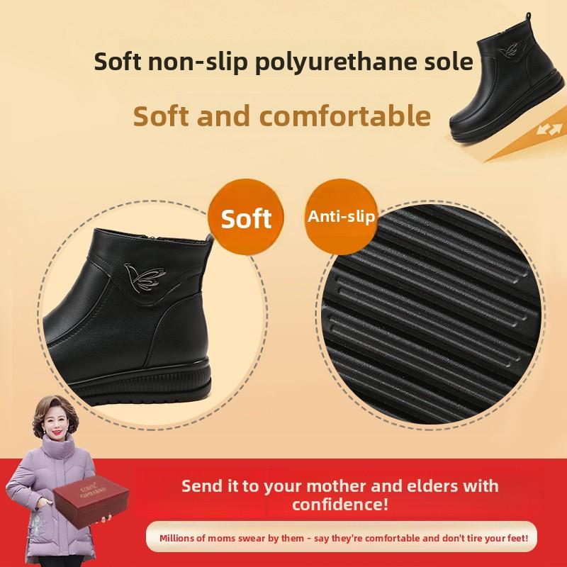 Mode Winter Damen Elegant Komfort Weiche Sohle Leder Stiefeletten Dick Plüsch Warm Schnee Mutter Wasserdicht Rutschfeste Stiefel