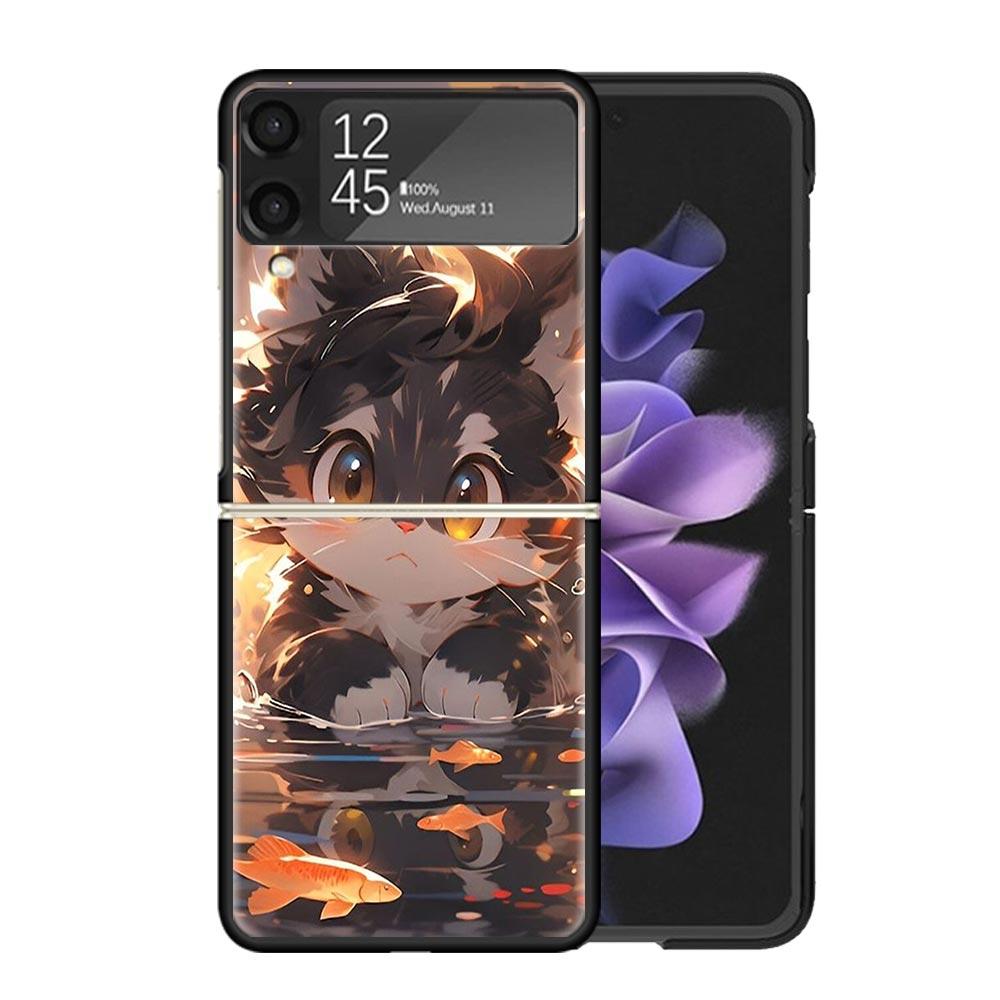 Cartoon Cute Cat Fish Aesthetic Cases For Samsung Galaxy Z Flip 4 5 6 7 3 Z Flip7 Flip6 Flip4 Flip5 Flip3 5G Hard Shockproof Fun