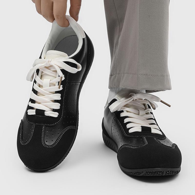 Fashion Men's Leather Lace-Up Sneakers Casual Walking Shoes Lightweight Outdoor Shoes Non-Slip Comfortable Breathable for Daily Flats