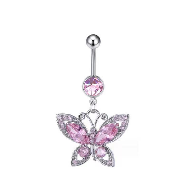 1PC Pink Color Series Crystal Belly Button Rings Snake Flower Heart Belly Ring for Women Stainless Steel Dangled Navel Piercing