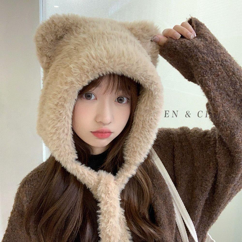 Woolen Winter Hat Cute Bear Ears Cycling Cap Fashion Bucket Hat  for Women