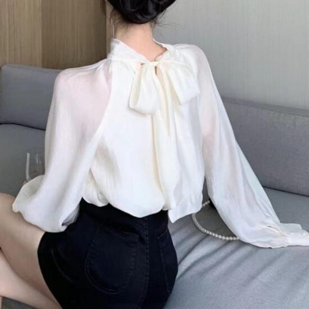Navava Women S Ribbon Neck Long Sleeve blouSe Nb2487