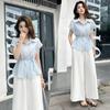 2026 Sommer Chic High-Waist Schnürung Weiter Bein Hosen & Elegantes Oberteil Set