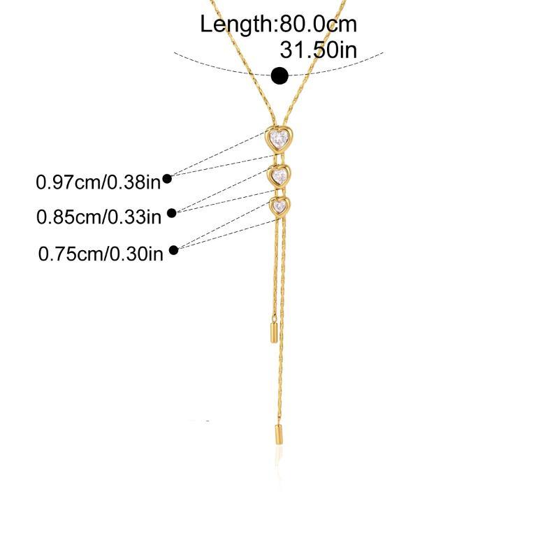 Geometric Zircon Adjustable Long Chain Necklace For Women Gold Pvd Plated Stainless Steel Necklace Fashion Jewelry