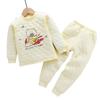 Children Three-layer Cotton Thickening Warm Two-piece Long-sleeved Round Neck Cartoon Print Bottoming Shirt + Trousers