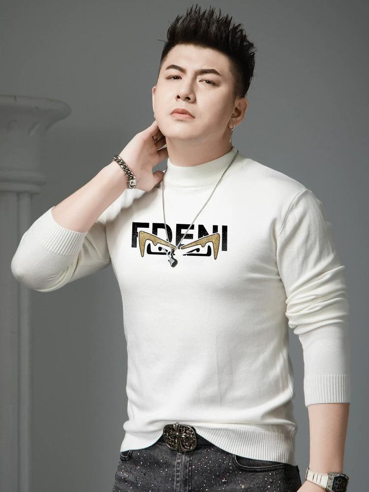 European Style Trendy Rhinestone Sweater for Men, 2025 Autumn New Half-Turtleneck Knitwear, Men s Warm Wool Sweater 3XL чёрный