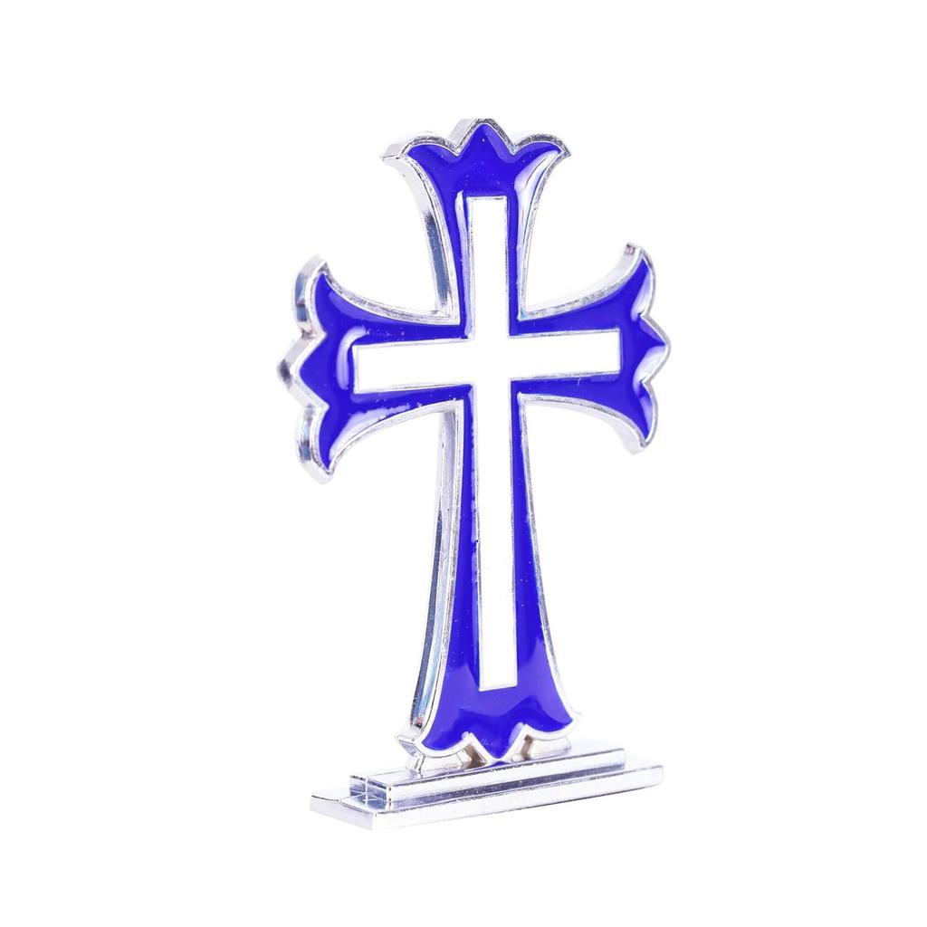 Kříž Ježíše na palubní desku auta | Křesťanské doplňky na palubní desku auta, Kovový, 1 kus (Modrá barva)