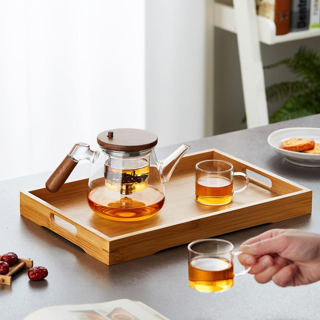 Pokaro Teekanne aus hitzebeständigem Glas, Fassungsvermögen 870 ml, mit herausnehmbarem Teefilter, einfache und bequeme Zubereitung, durchsichtige Teekanne, hitzebeständig,