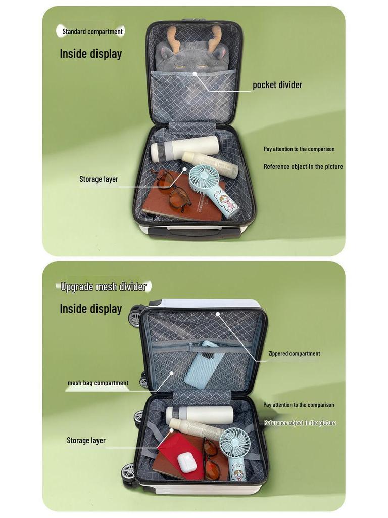 12" Compact Trolley Suitcase – Spring/West Air Travel Combo with Password Lock, Leather Exterior