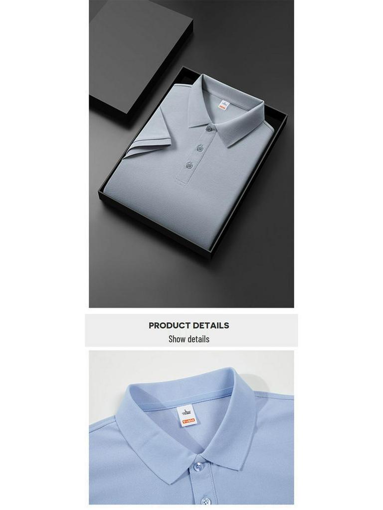 Men's 2025 Summer Ice Silk Polo Shirt – High-End, Multi-Color, Cool Feel, Solid Short Sleeve Design