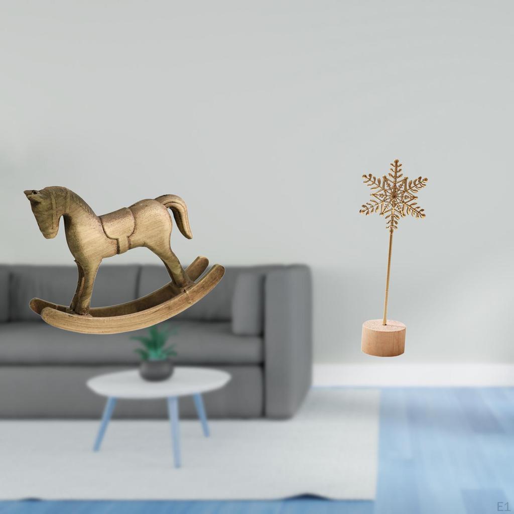 Rustic Wooden Rocking Horse And Metal Sculpture Figurine Creative Nordic Abstract Ornament for Home