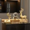 Golden Resin Deer Figurine Set Entryway Decor Modern Chinese Style Home Office Gift Housewarming