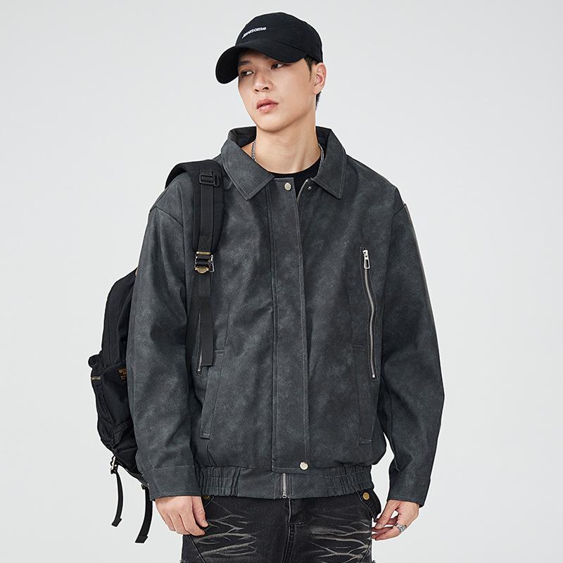 Lapel Jacket Men'S Loose Large Size Versatile Youth Casual Leather Jacket Trend Japanese Retro Trend