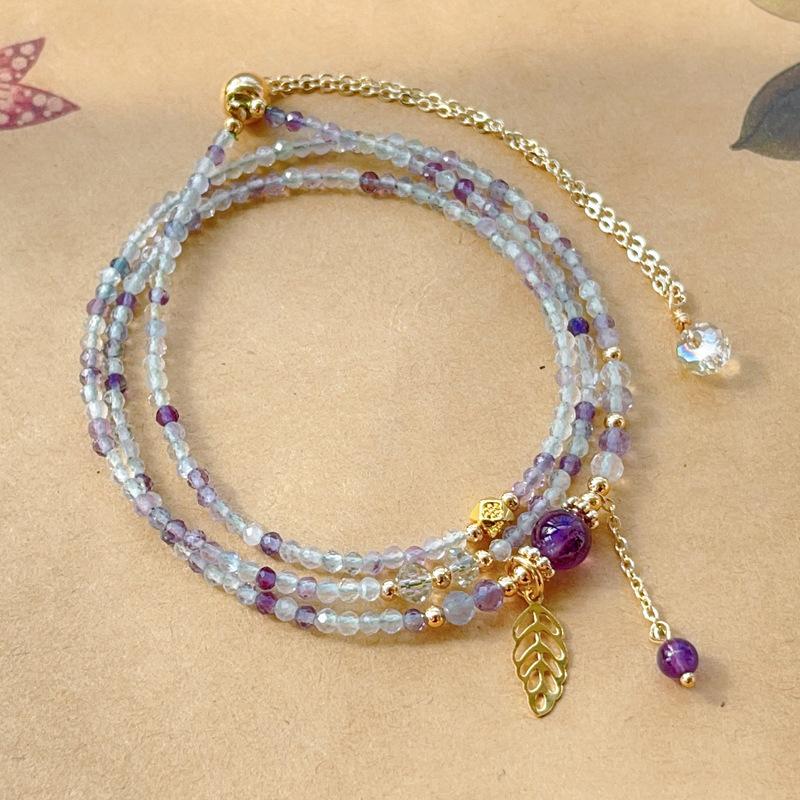 Natural crystal jewelry, rainbow stone fluorite cut face three-circle bracelet,