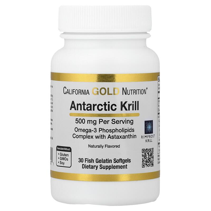 Antarctic Krill Oil, Omega-3 Phospholipids Complex with EPA, DHA, and Astaxanthin, Natural Strawberry and Lemon, 500 Mg, 30 Fish Gelatin Softgels