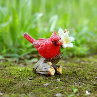Red Bird Figurine Resin Miniature Red Bird Ornament Decorative Red Birds