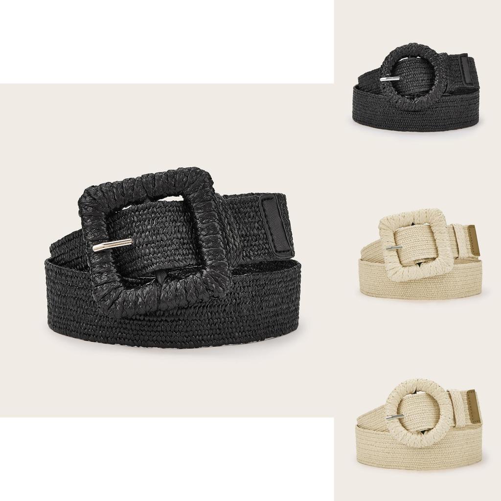 Minimally Designed Circular Buckle Decoration Women Woven Waist Belt For Casual Dresses