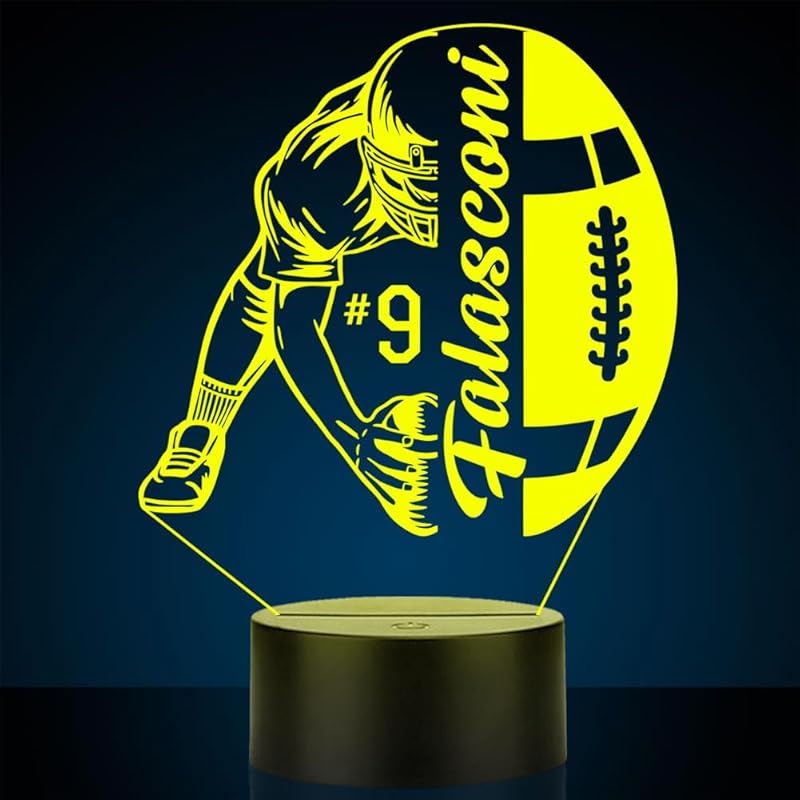 Personalized Name Football Light, Custom Player's Name & Number Table Lamp, LED Night Light Gifts for Football Fan, Birthday, Christmas, New Year,