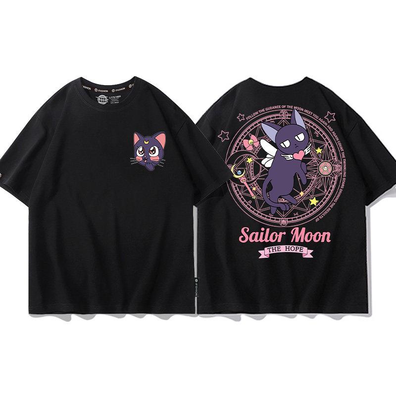 

Summer 2026 Sailor Moon Luna Cat Magic Array Sweet Cool Street Trend 100 Cotton Print Loose Tshirt Malefemale Top S