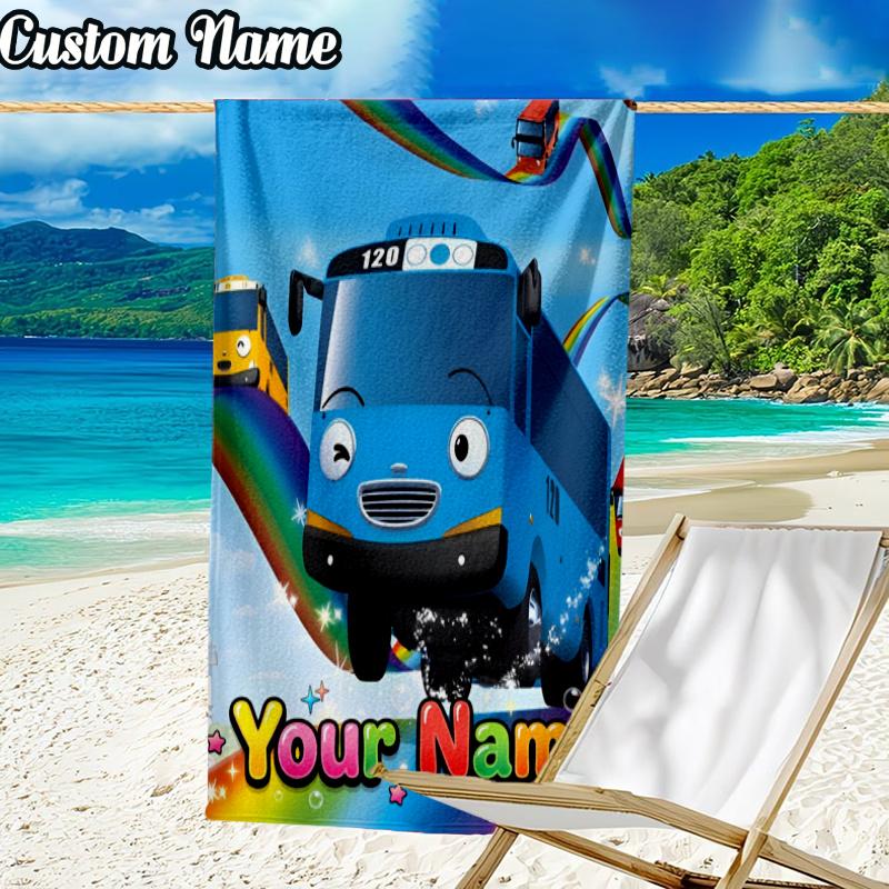 Custom Name Adventure Mateo Little Bus Beach Towel - Soft, Ultra-Absorbent Microfiber, Lightweight, Perfect for Beach, Parties, Travel, Camping
