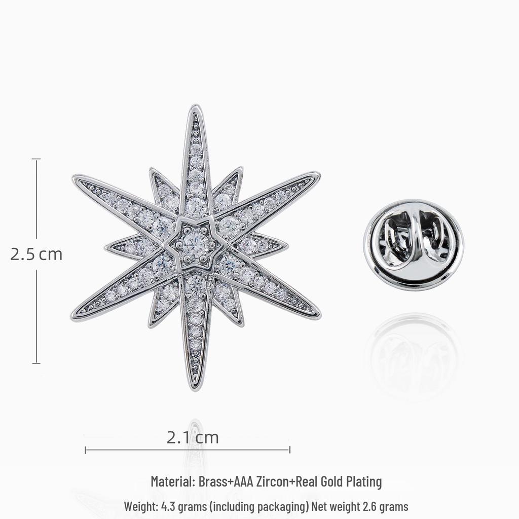 Luxury Six-Pointed Star Brooch for Men, Micro-Paved Zirconia Lapel Pin, Premium High-End Accessory