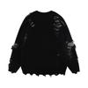 Unisex Oversized Knit Sweater With Distressed Hole Detail Streetwear Casual Pullover