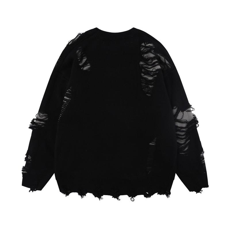 Unisex Oversized Knit Sweater With Distressed Hole Detail Streetwear Casual Pullover