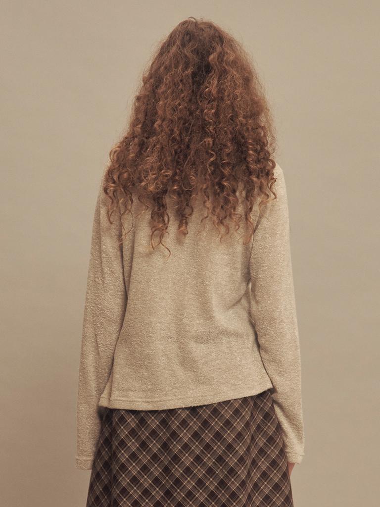 SETSETSET Moon Heart Ruffle Knit Top Beige