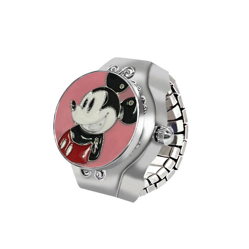 Disney Mickey Flip Cover LookTime Mini Ring Watch Cute Cartoon Simple Couple Creative Keeping Ring