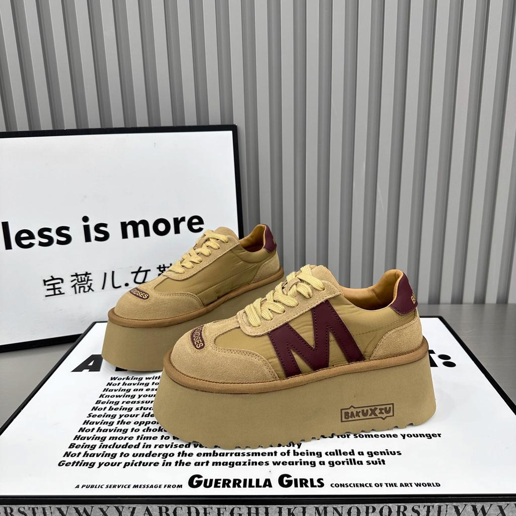 Thick-soled matte leather casual shoes women's 2025 new heightened sole leather patchwork single shoes versatile color matching muffin shoes