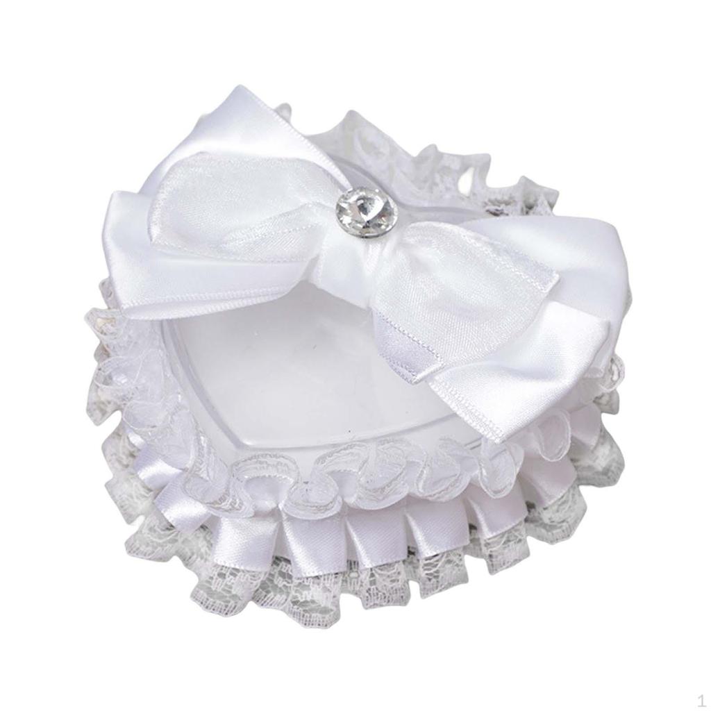 Bridal Ring Holder Cushion Heart Shaped Bearer Box Romantic Pillow with Ribbon for