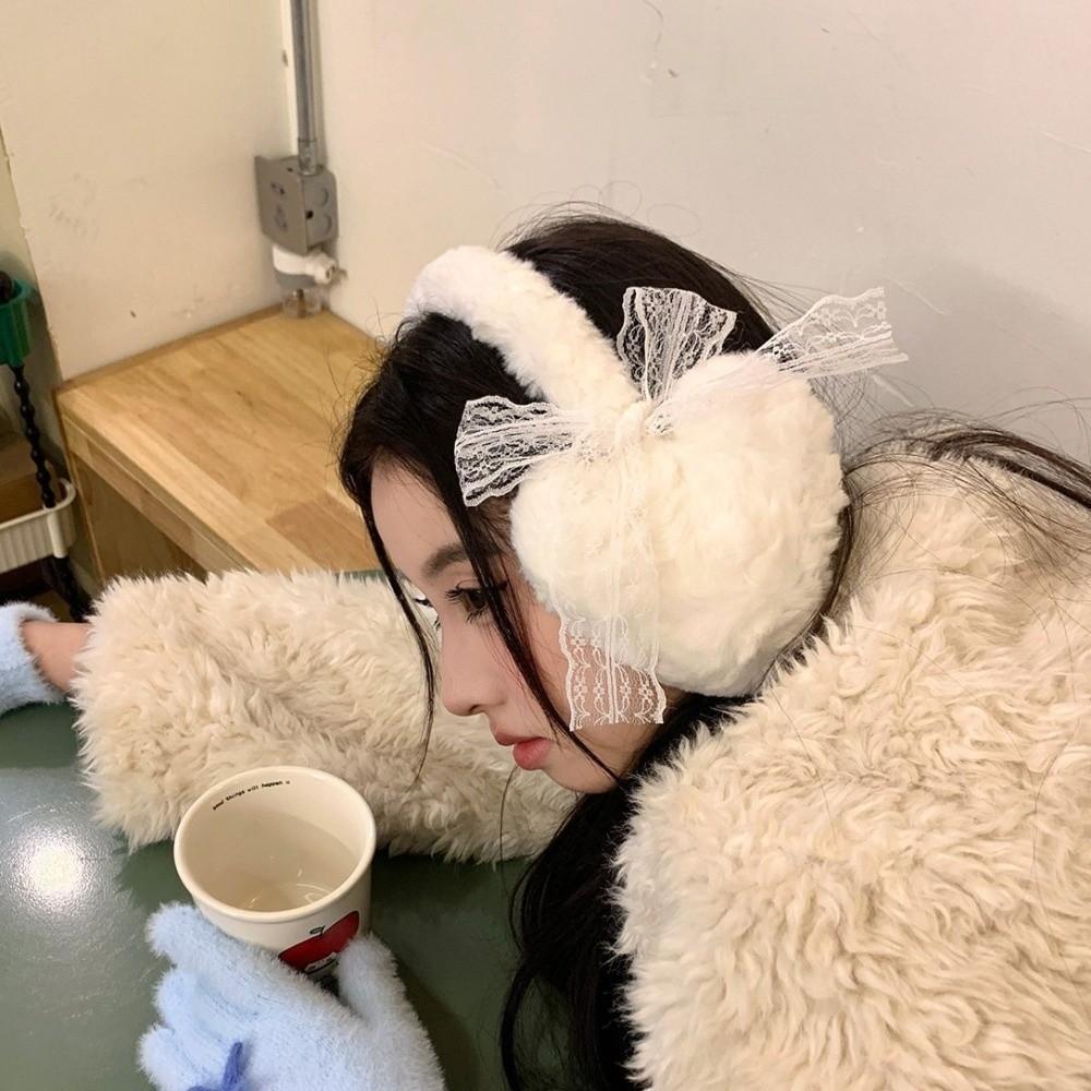 Lace Bow Ear Warmers Windproof Ear Cover Cute Winter Plush Earmuffs  Student