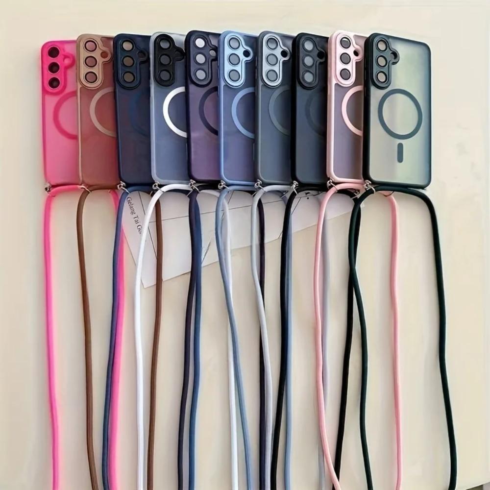 Magnetic Hard PC Case For Samsung Galaxy S26 S25 Edge S24 FE S23 Ultra Plus For Magsafe Shockproof Cover With Crossbody Lanyard
