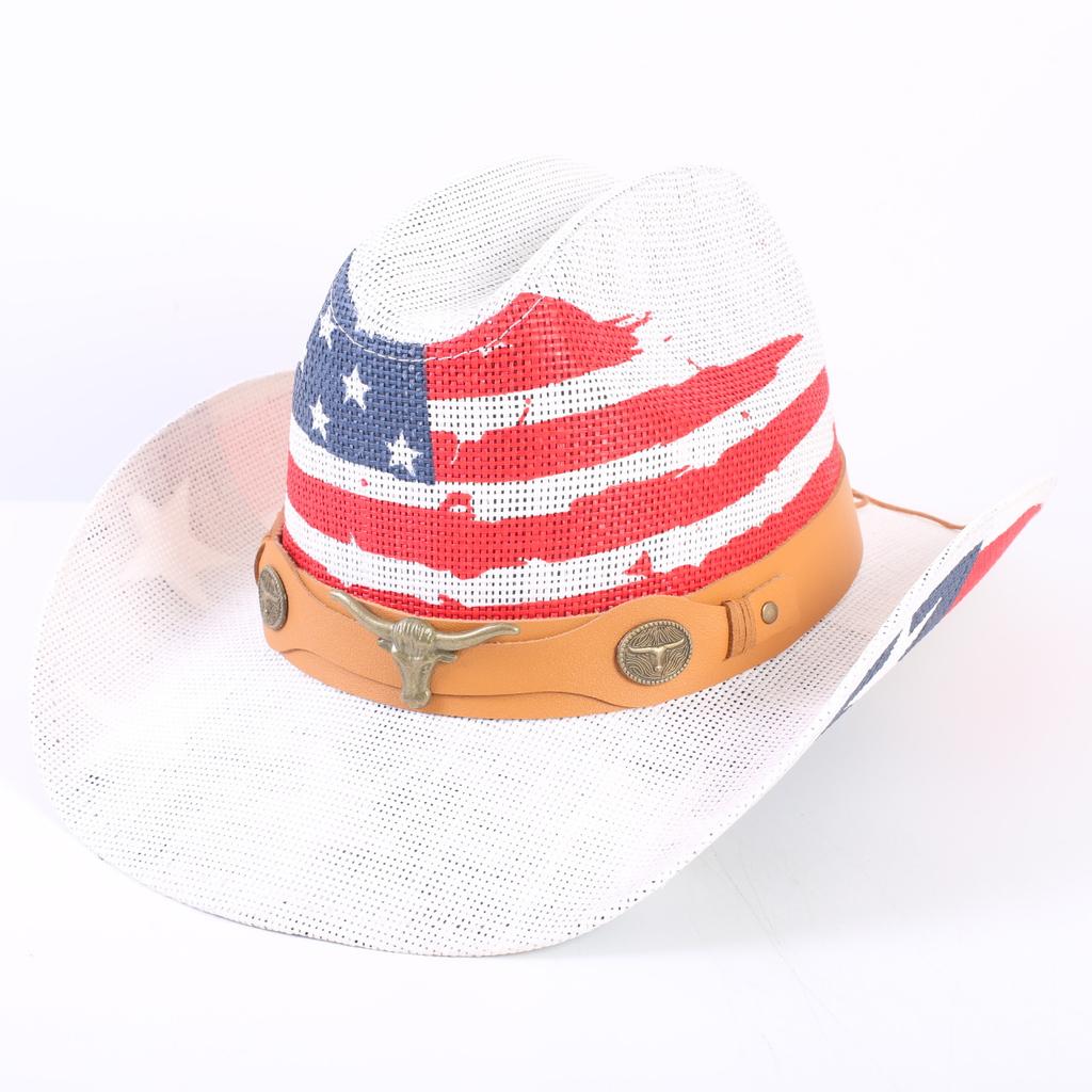 American Flag Cowboy Hat Popular Men's and Women's Sunshade Top Hat Independence Day Party Western Style Fashion Straw Hat