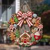 Rustic Holiday Wall Hanging Decor Gingerbread Man Wreath Wooden Sign for Front Door, Retro Christmas Plaque with Seasonal Festive Entryway Candy Cane