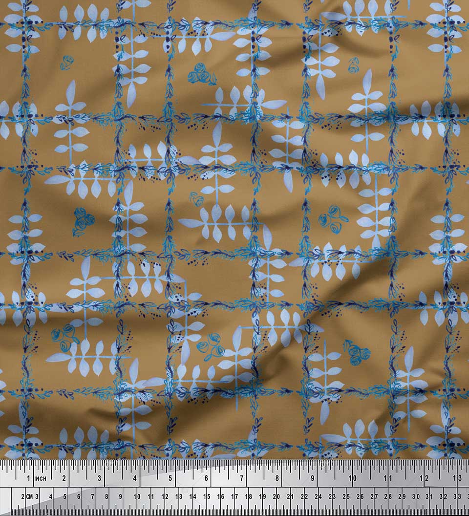 

Soimoi Black Japan Crepe Satin Fabric Leaves & Floral Check Print Fabric by the metre 42 Inch 42 Inch Wide - Poly Crepe коричневий