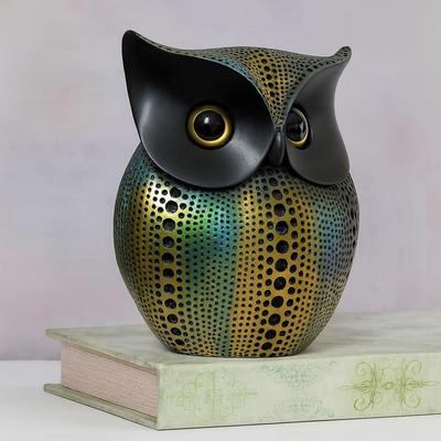 Figurine d'art en résine, hibou porte-bonheur, classe et moderne, pièce maîtresse -(Paquet de 1, multicolore)